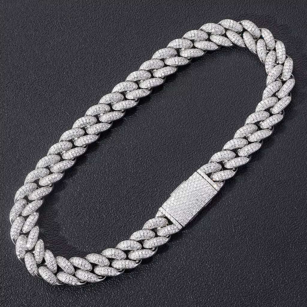 Hip Hop VVS Moissanite 20mm Width Necklace & Bracelet Fine Jewelry Sterling Sier Dia Cuban Link Chain