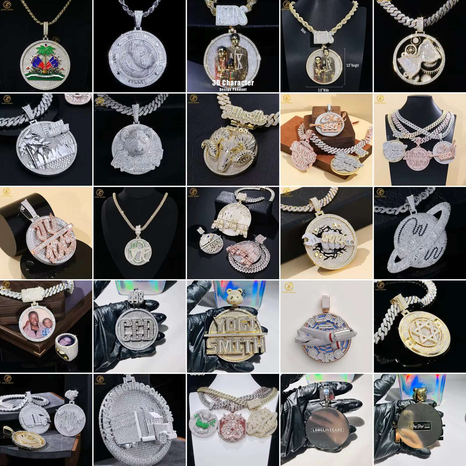 2.5inch Solid 925 Silver Round Plate Custom Pendant Moissanite Diamond Angel With Money Bag Hip Hop Iced Out Pendant for Chain