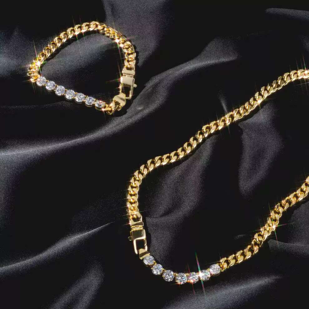 Fashionable gold-plated zircon necklace, thick Cuban chain, women's necklace accessories