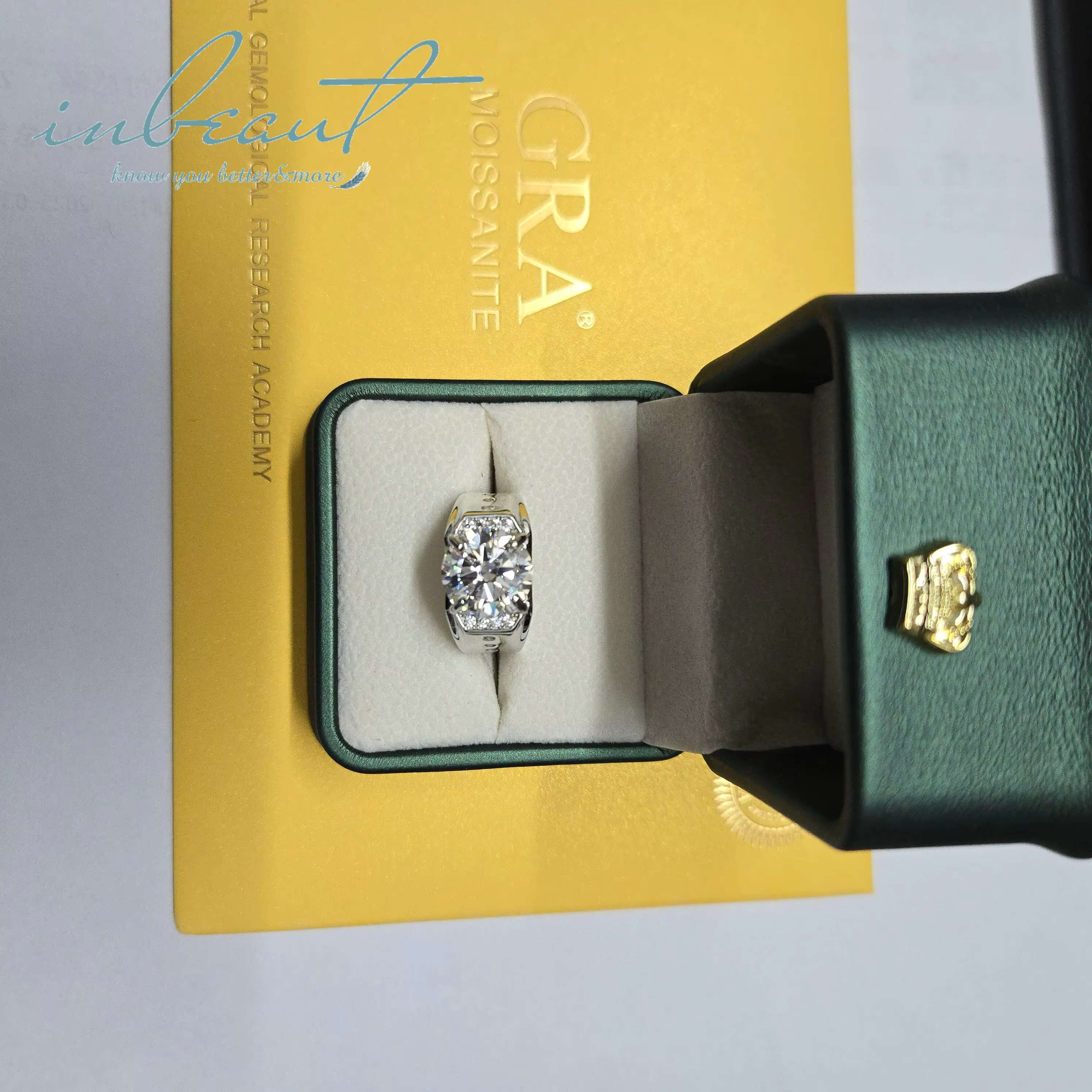 Silver 925 Original 5 Ct Round Brilliant Cut Diamond Test Past Sparkling D Color Moissanite Ring for Men Party Fine Jewelry