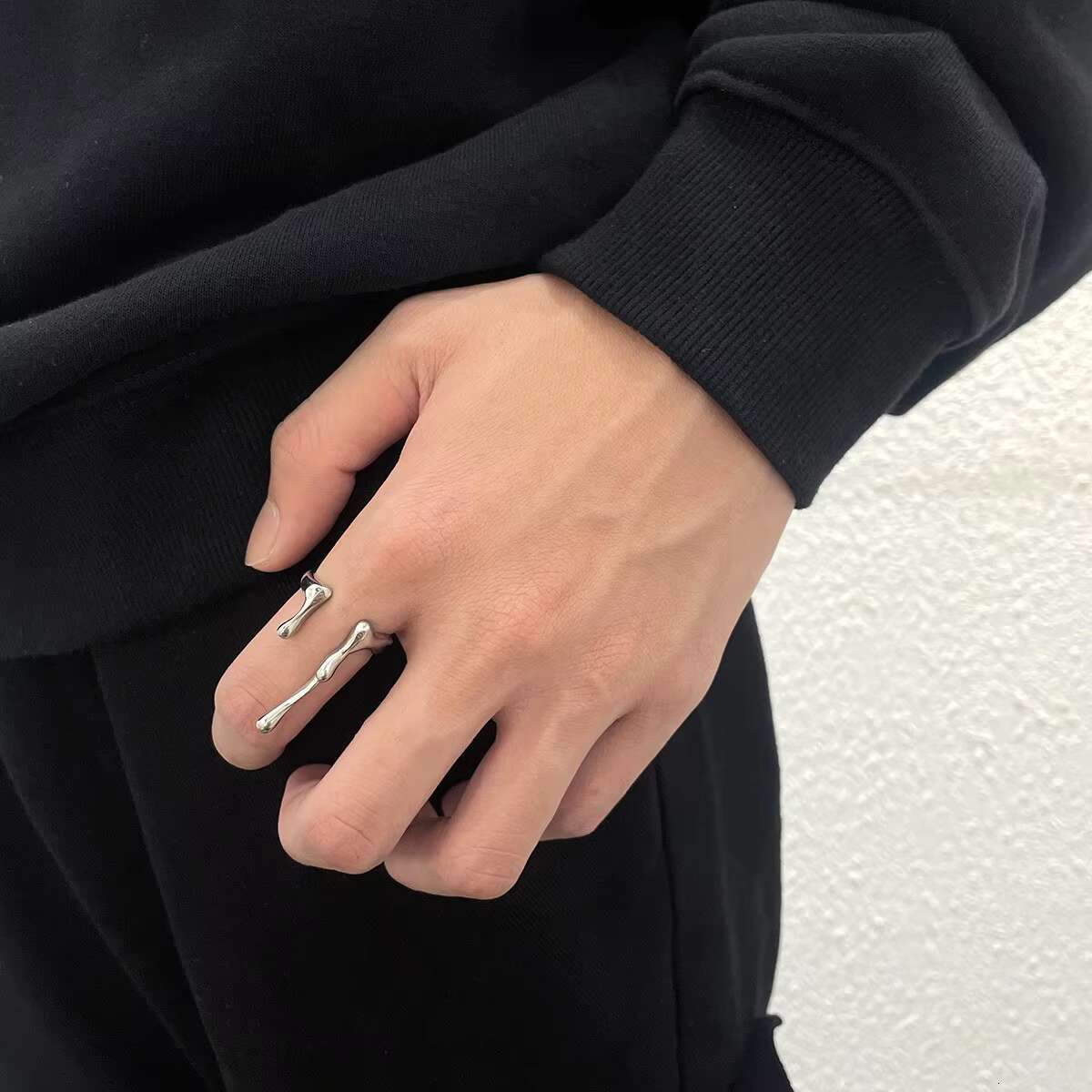 VAF Hand Polished Unisex Open Adjustable Liquid Fluid Ring Stainless Steel Unique Elegant Ring