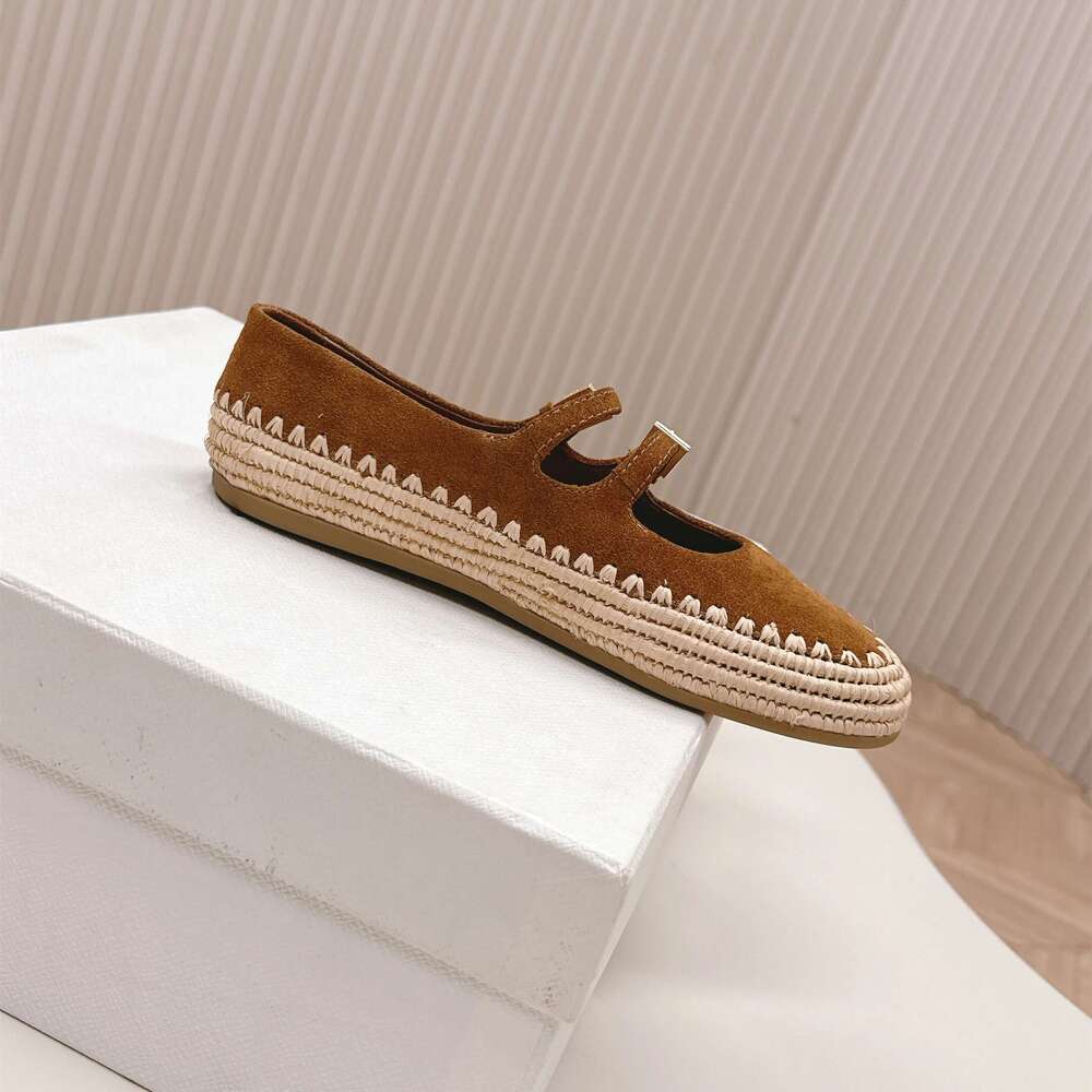 Women Size35-41 Natural Cow Suede Flats Mary Janes Flat Platform Weave Genuine Leather Designer Shoes Zapatillas De Mujer