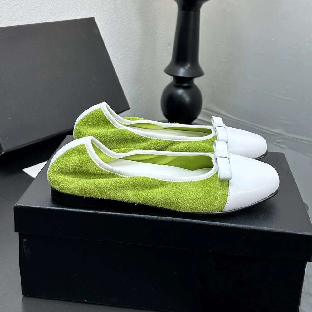 Shoes Women Size35-41 Genuine Leather Ballet Flats Butterfly Knot Natural Cow Suede Square Toe Designer Shoe Zapatillas De Mujer