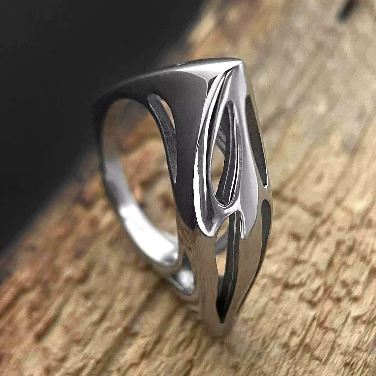 VAF COOL!! Fully Polished Spaceship Ring Stainless Steel Hollow Large Ring Komplet Polierter Raumschiffring