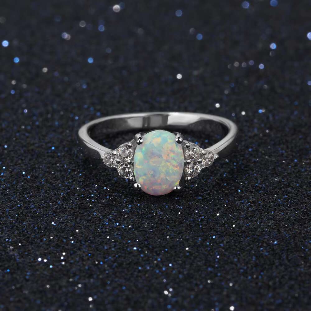 High Quality 925 Sterling Silver Simple Zircon Inlaid Opal Ring Eternal Engagement Wedding Rings