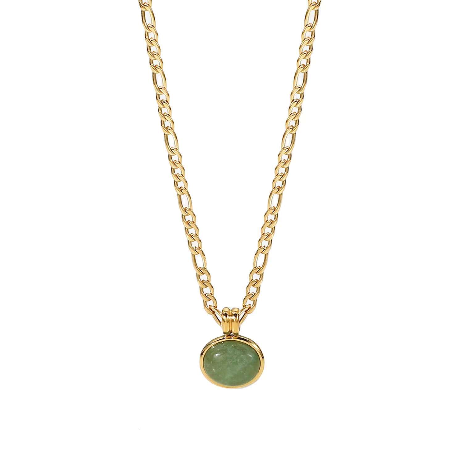 Fashion Jewelry Ferrero Chain Green Jade Matte 14k Gold Plated Stainless Steel Necklace for Women