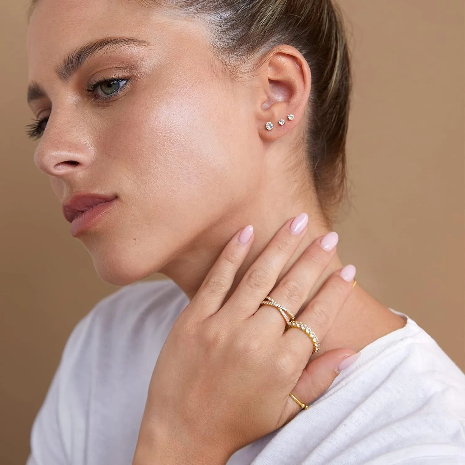 14K Gold Plated 925 Silver Plated Cubic Zirconia Stud Flat Back Earrings for Women Piercing Jewelry Stud Earrings for Women 250512