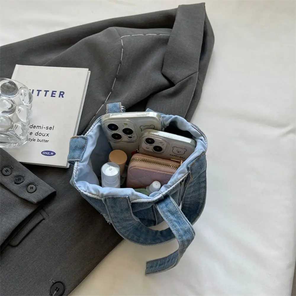 Customize Large Capacity Denim Bucket Bag With Hole Handbag Tote Bag Shoulder Bag Phone Pockets Canvas Lunch Bag OutdoorW250512