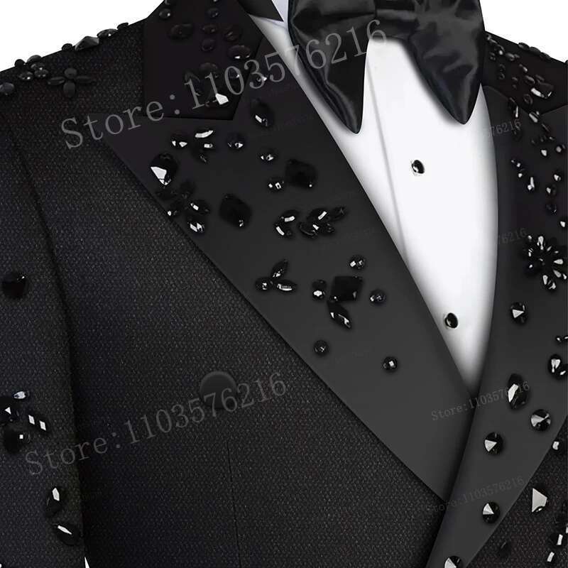 B02 2 Pieces Men's Jewel Decoraction Notched Lapel Blazer Formal Party Prom Suits for Wedding Groom
