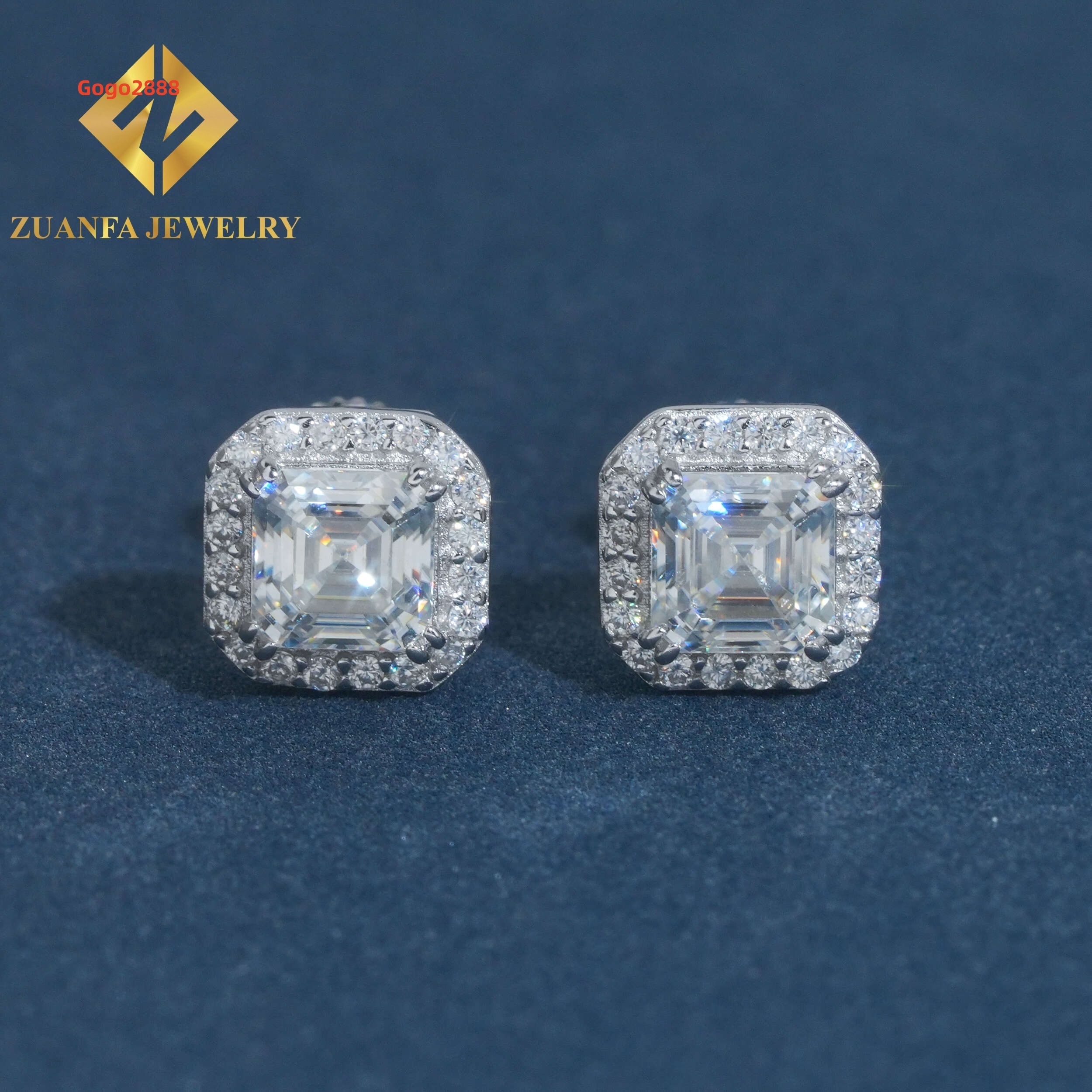 Wholesale Price GRA Certificates Square Halo Stud Earring Hip Hop 925 Sterling Silver Moissanite Luxury Stud Earring