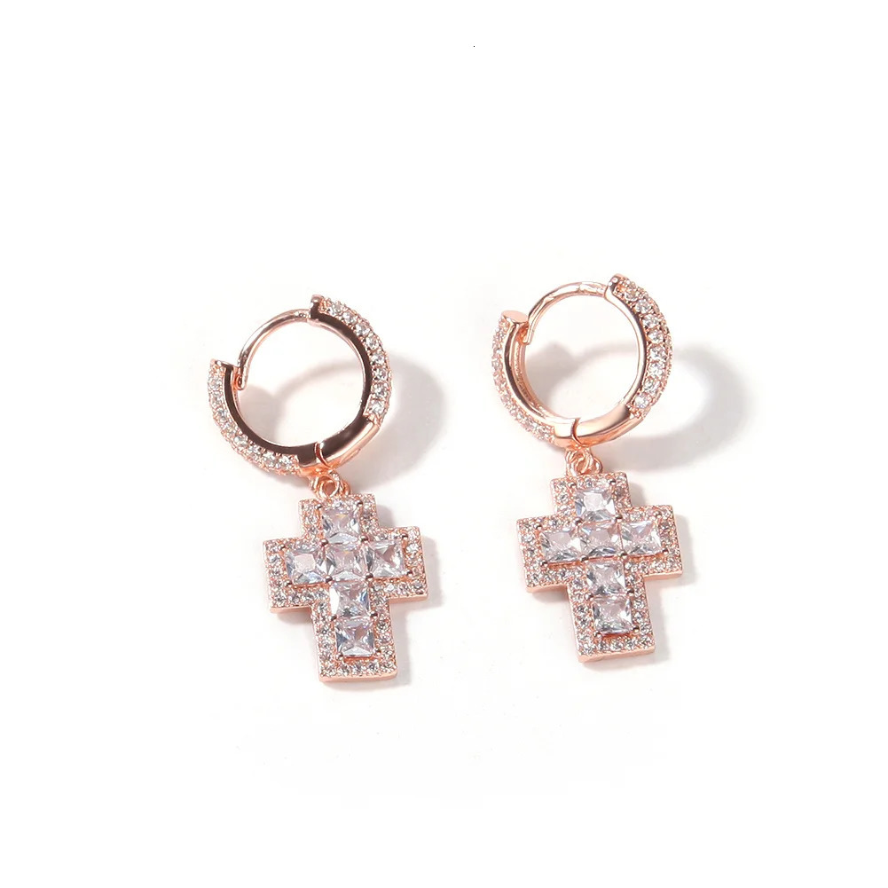 Uwin Cross Earrings Setting Iced Out Baguette Zircionia Earrings For Women Men Fashion Charm Hip Hop Jewelry 250512