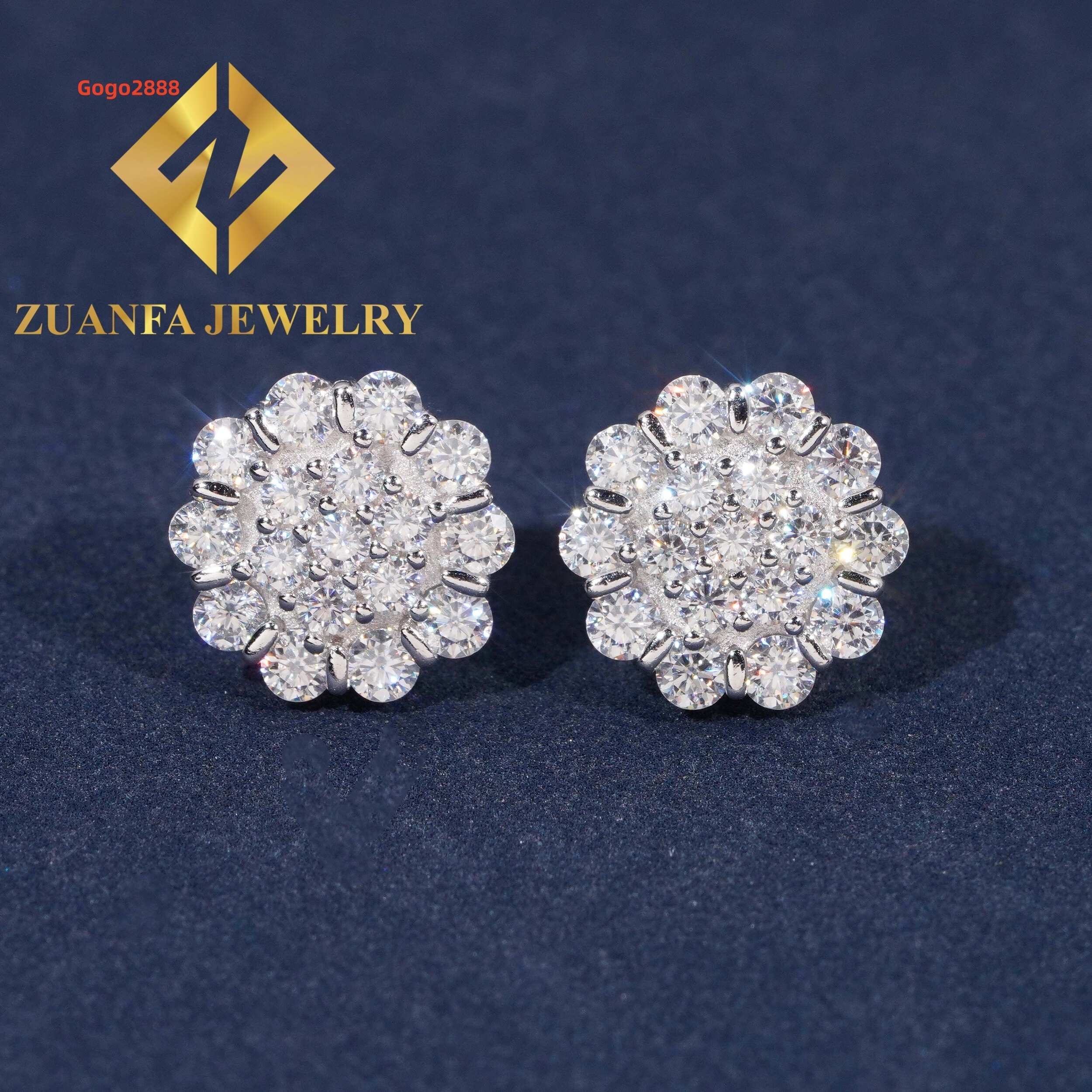 Popular Luxurious Flower Design Stud Earring Fashionable 925 Sterling Silver VVS Moissanite Iced Out Stud Earring