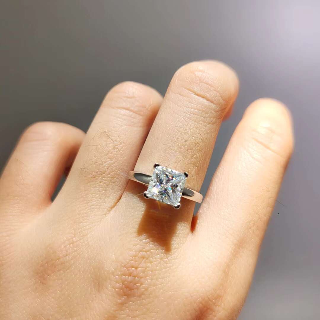 Silver 925 Original Princes Cut 2 Ct Diamond Test Past Sparkling D Color Moissanite Ring Excellent Cut Square Gemstone Rings