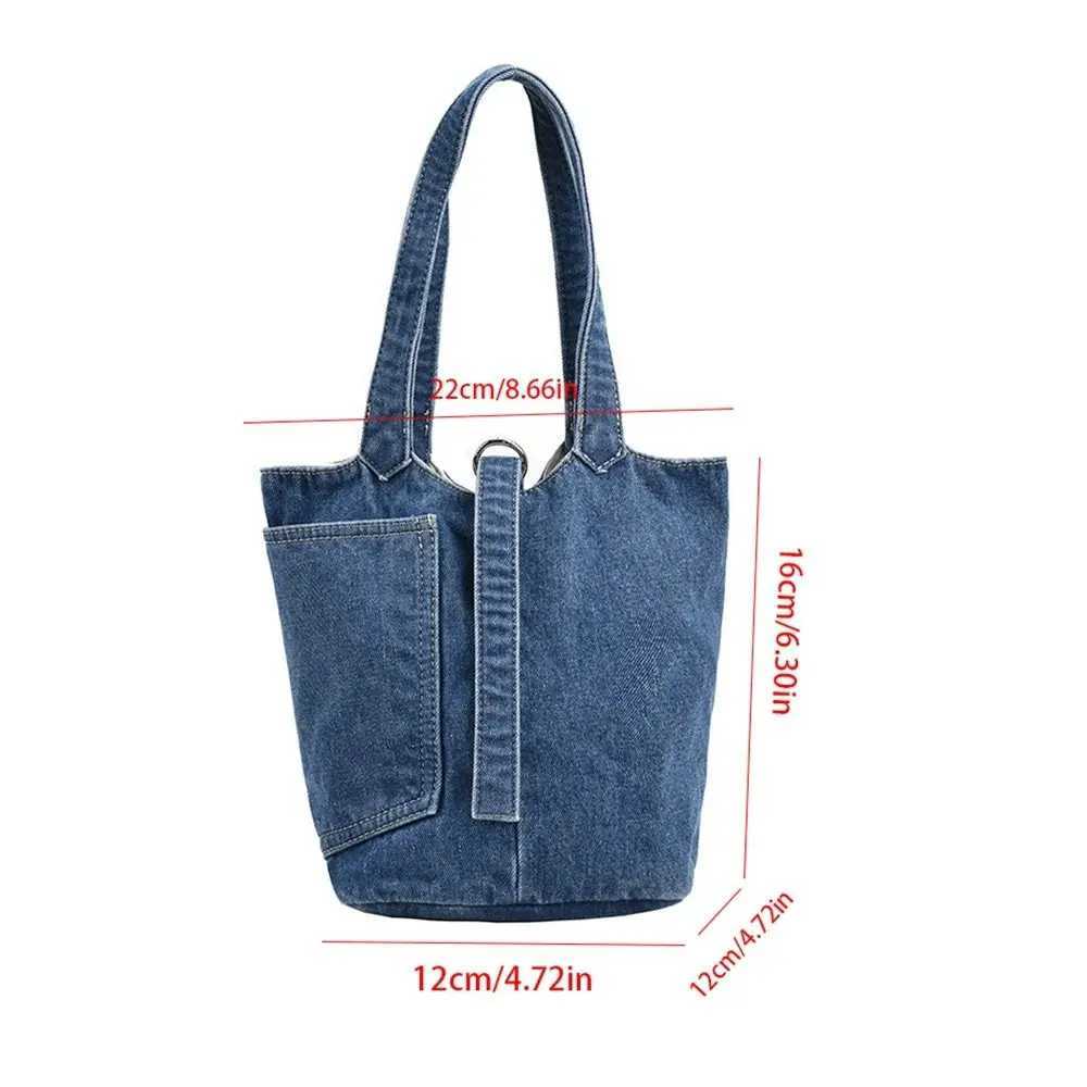 Customize Large Capacity Denim Bucket Bag With Hole Handbag Tote Bag Shoulder Bag Phone Pockets Canvas Lunch Bag OutdoorW250512