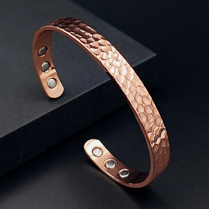 Magnetic Pure Copper Bracelets for Women Men Vintage Rose Gold Cuff Bangle Charms Health Energy Bracelet with Gauss Magnets 250512