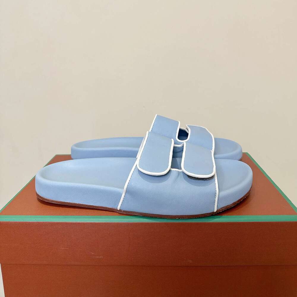 Women Size35-46 Genuine Leather Couple Slippers Summer Slides Solid Colors Leisure Flat Designer Shoes Zapatillas De Mujer