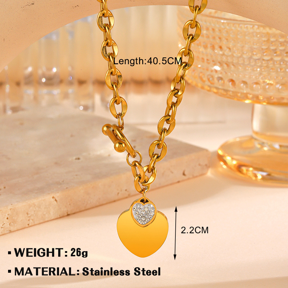 Fashionable stainless steel minimalist heart-shaped jewelry set, personalized dia heart bracelet necklace accessory set