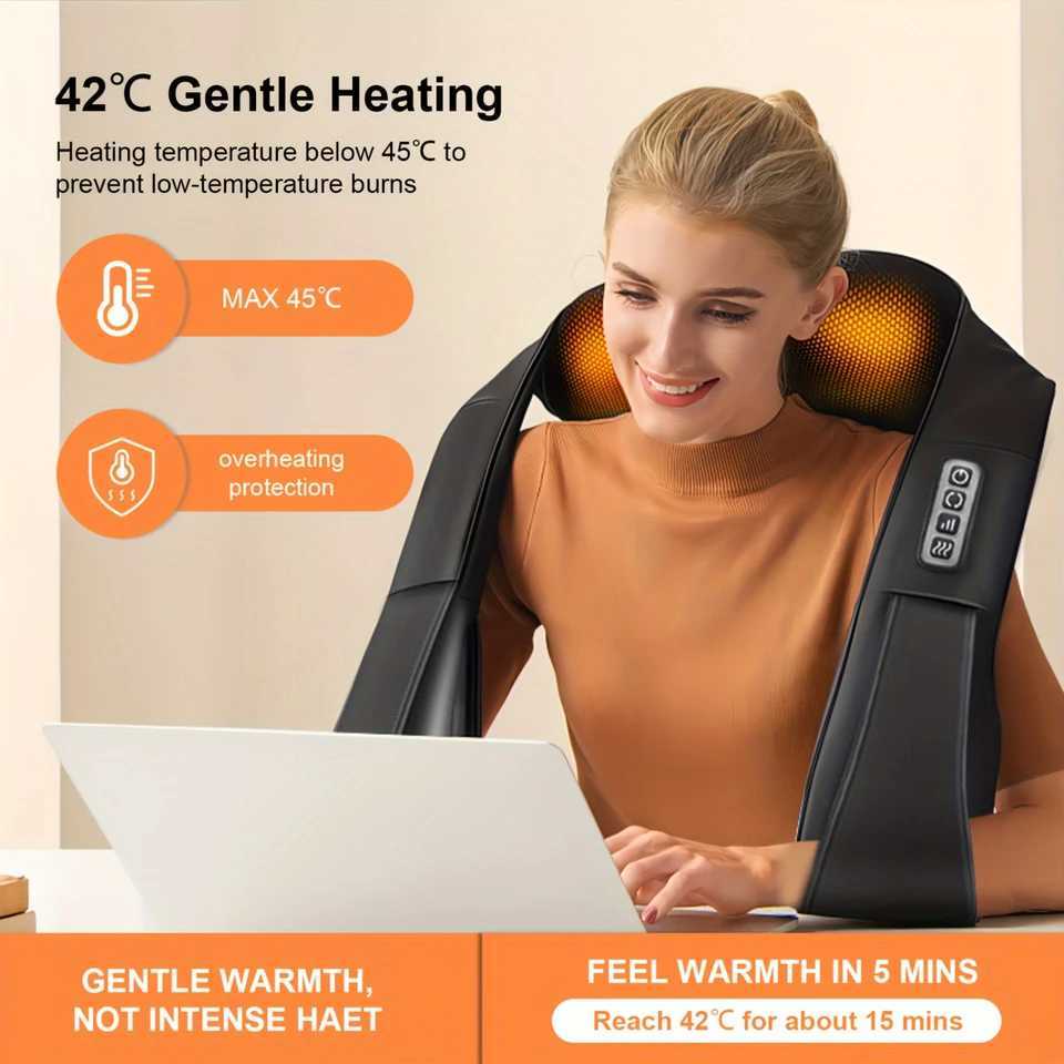 Shiatsu Neck And Back Massager With Heat Deep-Kneading Tissue Pain Relief 3D Kneading Massage Pillow For Office Car Use RelW250512