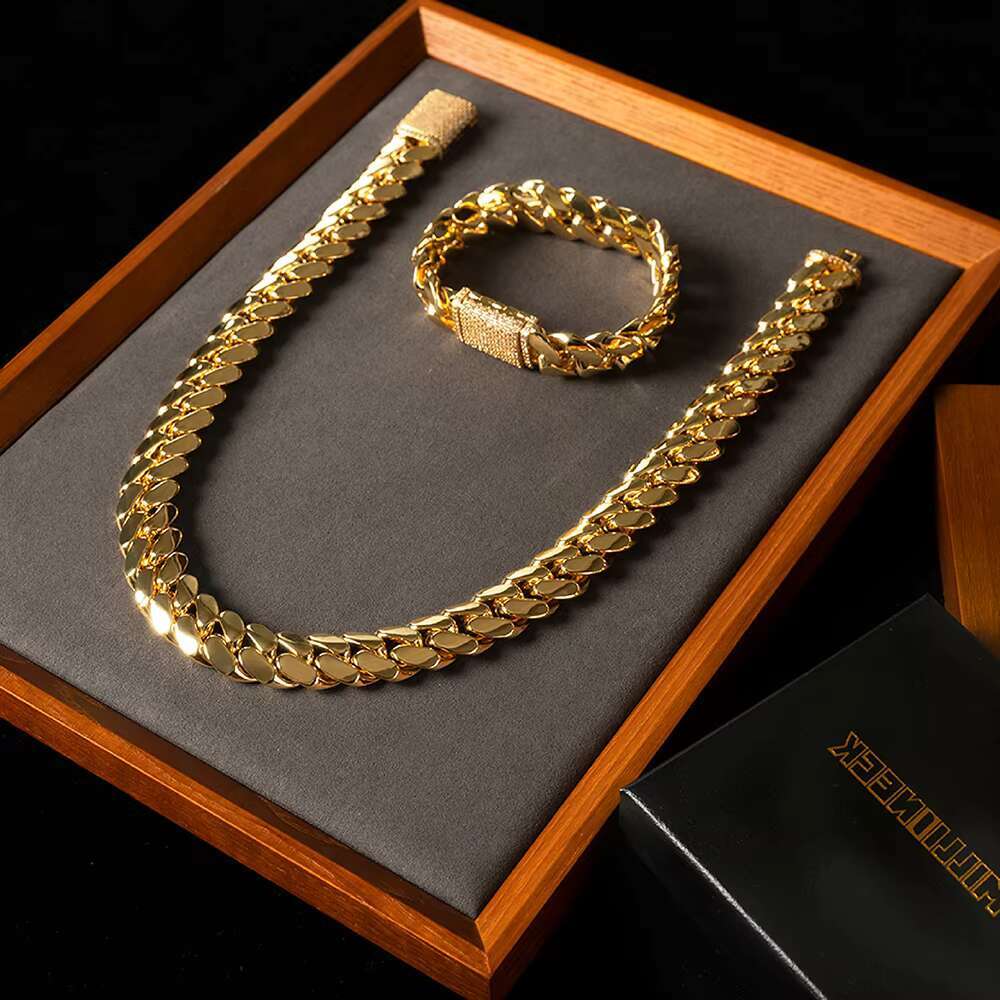 Wholesale Choker 18k Gold Custom Gold Cuban Link Chain 24k Gold Cuban Miami Chain 15mm Width Miami Cuban Chain Necklace