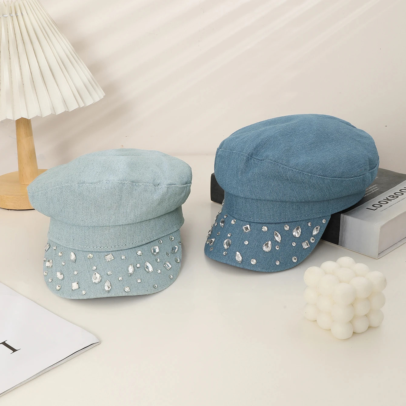 Hat women fashion personality allinone cowboy beret water drop drill wide shade face small spaper boy hat 250512
