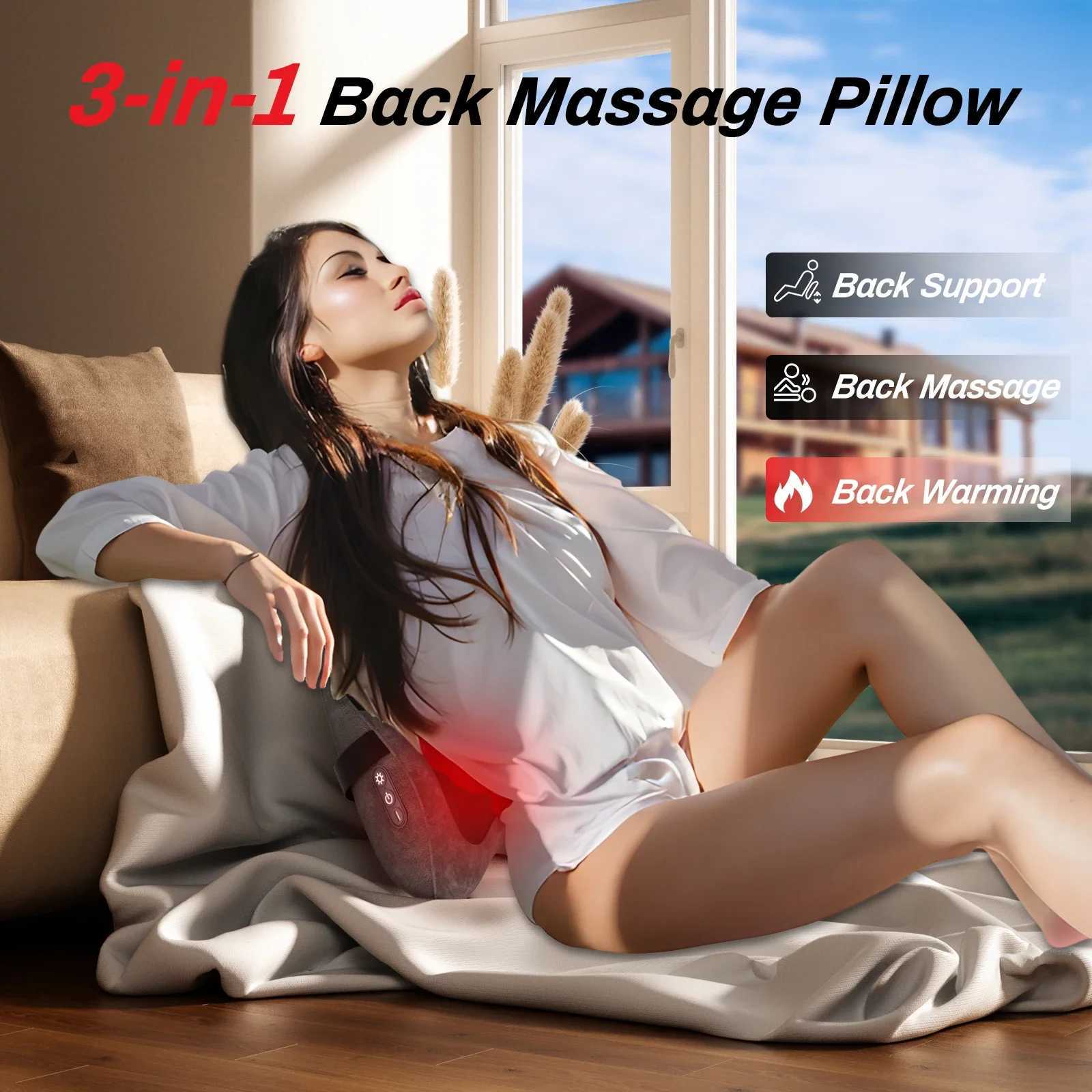 MERACH Back Massager Heated Support Pillow with 4 Shiatsu Massage Heads Memory Foam Cordless Use for Office Car or Home ChairW250512