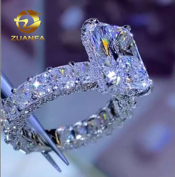 Wedding Ring Radiant Cut Luxury Design Full Moissanite Band 925silver Engagement Ring Custom Design