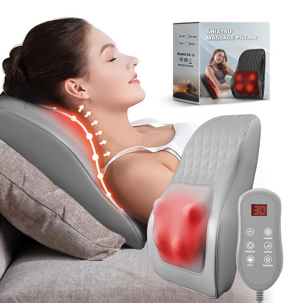 Back Massager Neck Massager with Heat3D Kneading Massage Pillow for Relax NeckBackShoulderLegsGifts for Men Women Mom DadW250512