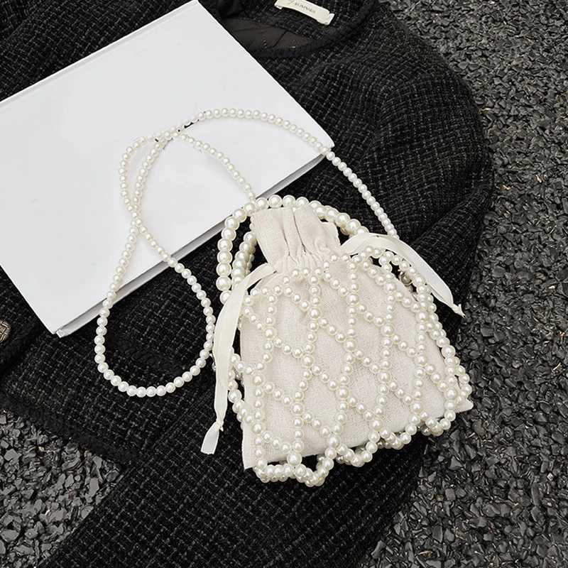 Pearl Women Bucket Tote Bag Woven Pearl Crossbody Bags for Women Small Wallet Handbag Casual Drawstring Female Coin Purse Z250512