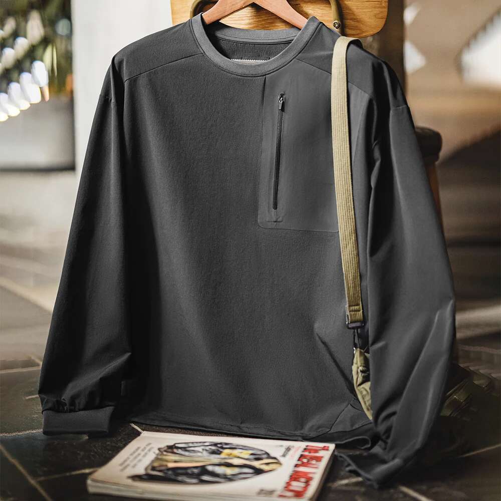 Maden Vintage Outdoor Sporty Long Sleeve Color-Block Sweatshirt Men Spring Round Neck Woven Pullover Loose Casual Black Hoodie Designer