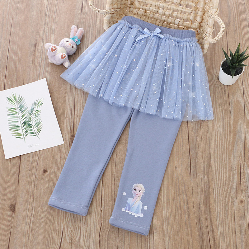 DISNEY Frozen Elsa princess kids designer clothes girl short dress and trousers pseudo two piece comfortable and soft.