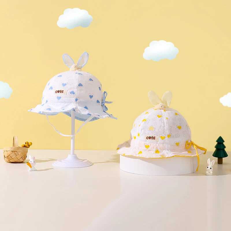 Baby Summer Sunscreen Basin Cap Cute Ears Infant Girl Fisherman Hat Thin Cotton Kids Bucket Hats 0-2Year Toddler Sunshade Visors R250512