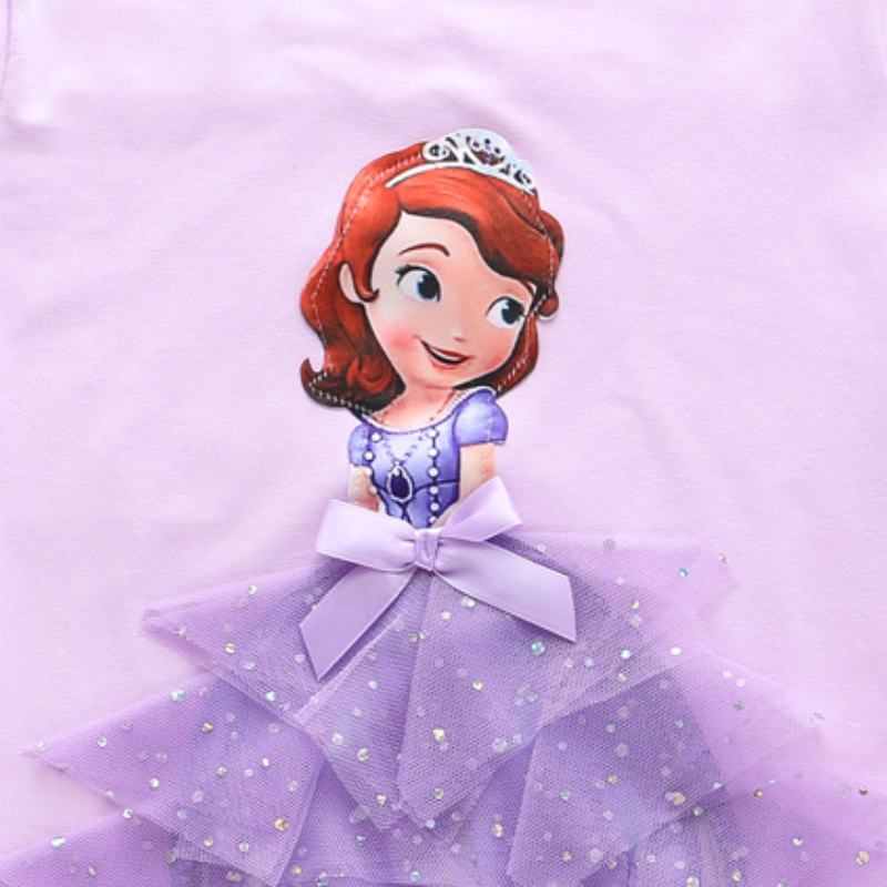 DISNEY Frozen Princess Elsa kids designer clothes Girl short-sleeved T-shirt summer three-dimensional princess for small children half-sleeve comforta