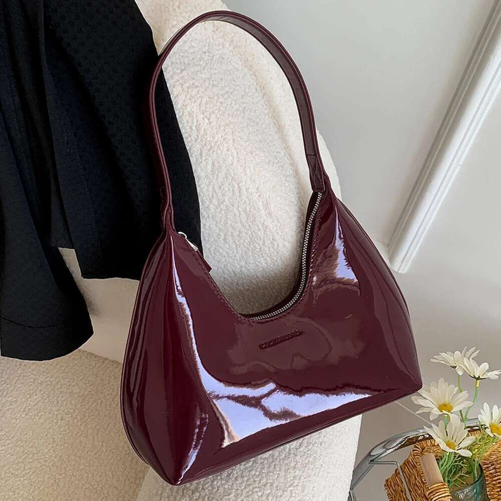Women Patent Leather Tote Versatile Fashion Shoulder Casual Satchel Hobo Zipper Armpit Bag Girl Shopper Purse