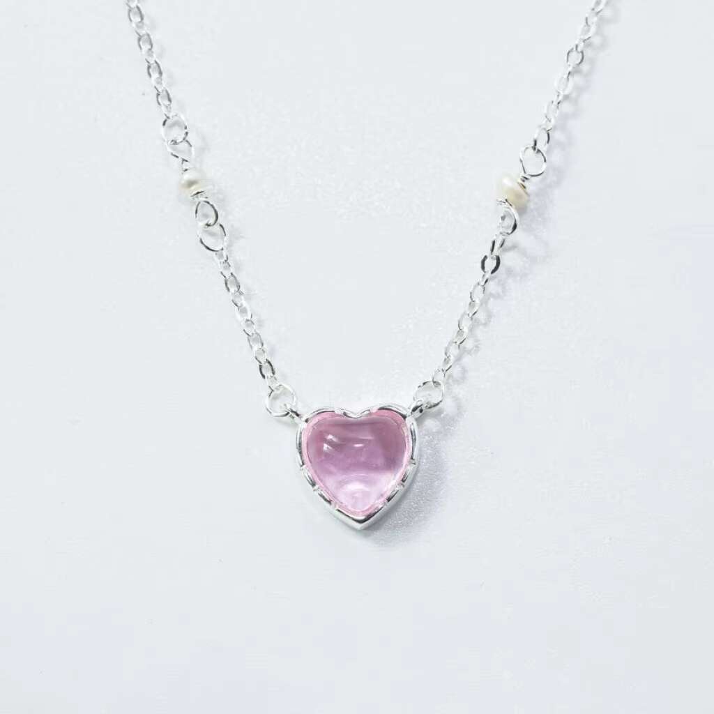 S pure sier high-quality classic pink heart-shaped pendant necklace cubic zirconia women's jewelry