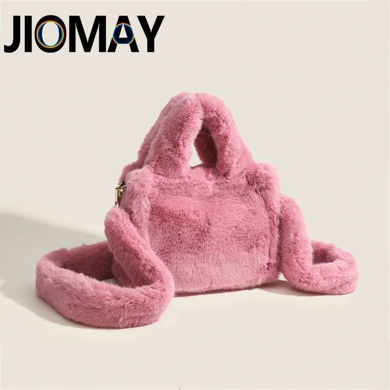 JIOMAY Faux Fur Shoulder Designer Handbags New Trend Purses For Women Two Detachable Strap Versatile Party Tote Bag