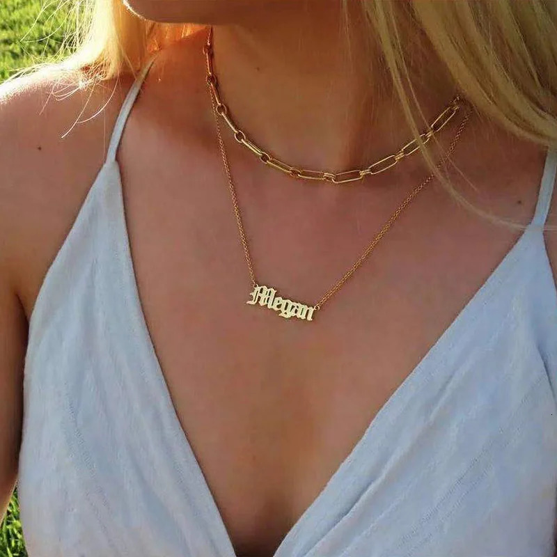 Personalized Old English Font Name Necklace For Women Custom Stainless Steel Chain Pendant Choker Jewelry Gift Bijoux Femme 250512
