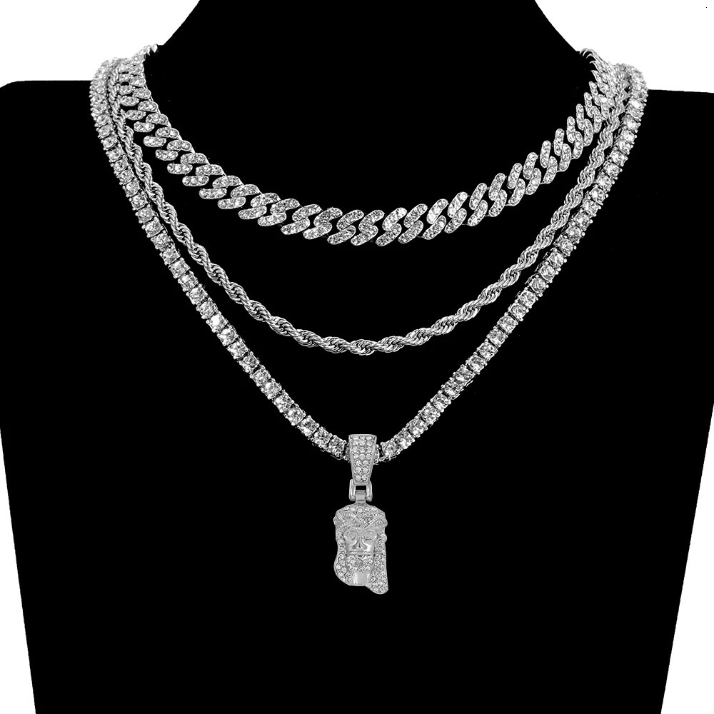 Jesus Christ Piece Head Face Pendant For Men Iced Out Shining Crystal Charm Necklace With Chain Hip Hop Jewelry 250509