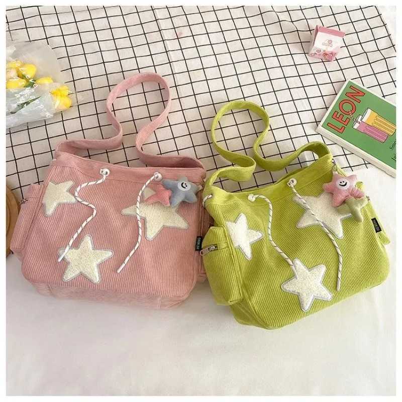 Niche Design Handbag Star Female Student Large Capacity Commuting Tote Corduroy Shoulder Crossbody Bag 2023 New XJ250610