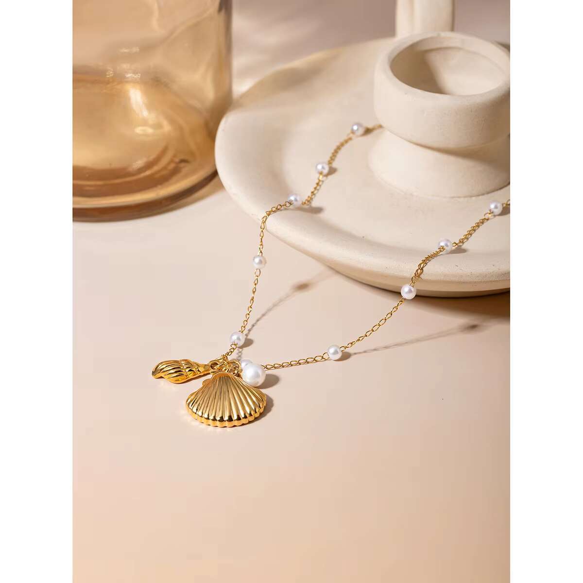 J&D Jewelry Ocean Series Gold Plated Stainless Steel Summer Beach Starfish Pearl Thick Pendant Girl Necklace