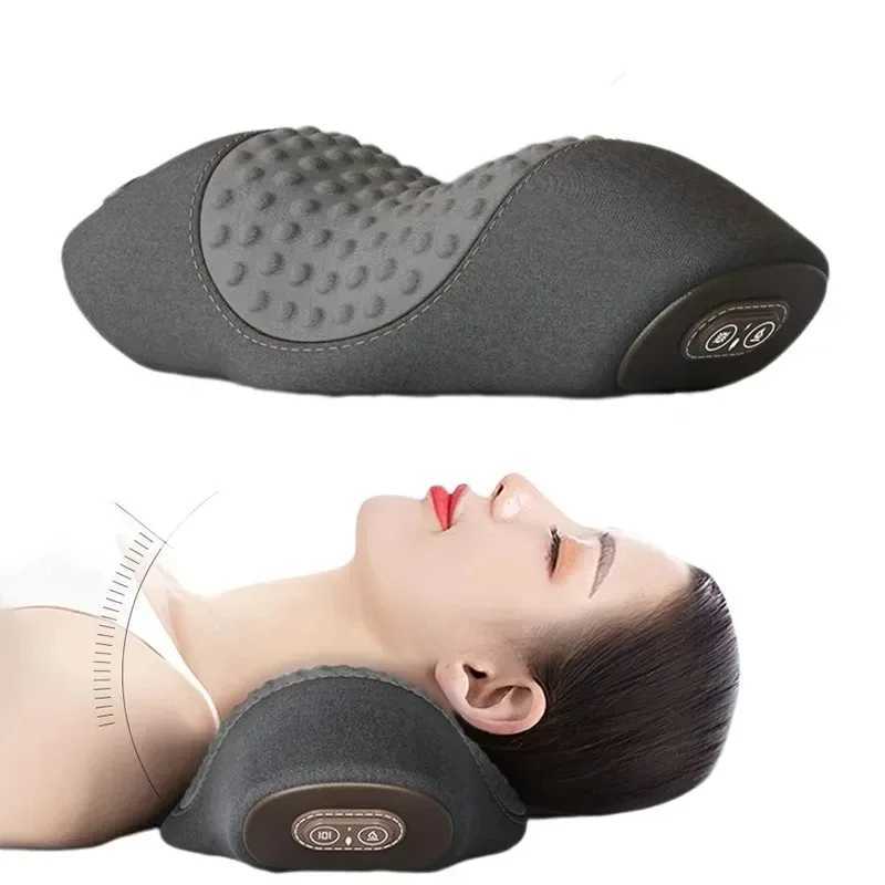 Electric Massager Cervical Pillow Hot Compress Vibration Massage Neck Traction Relax Sleeping Memory Foam Neck Guard Pillow GreyW250512