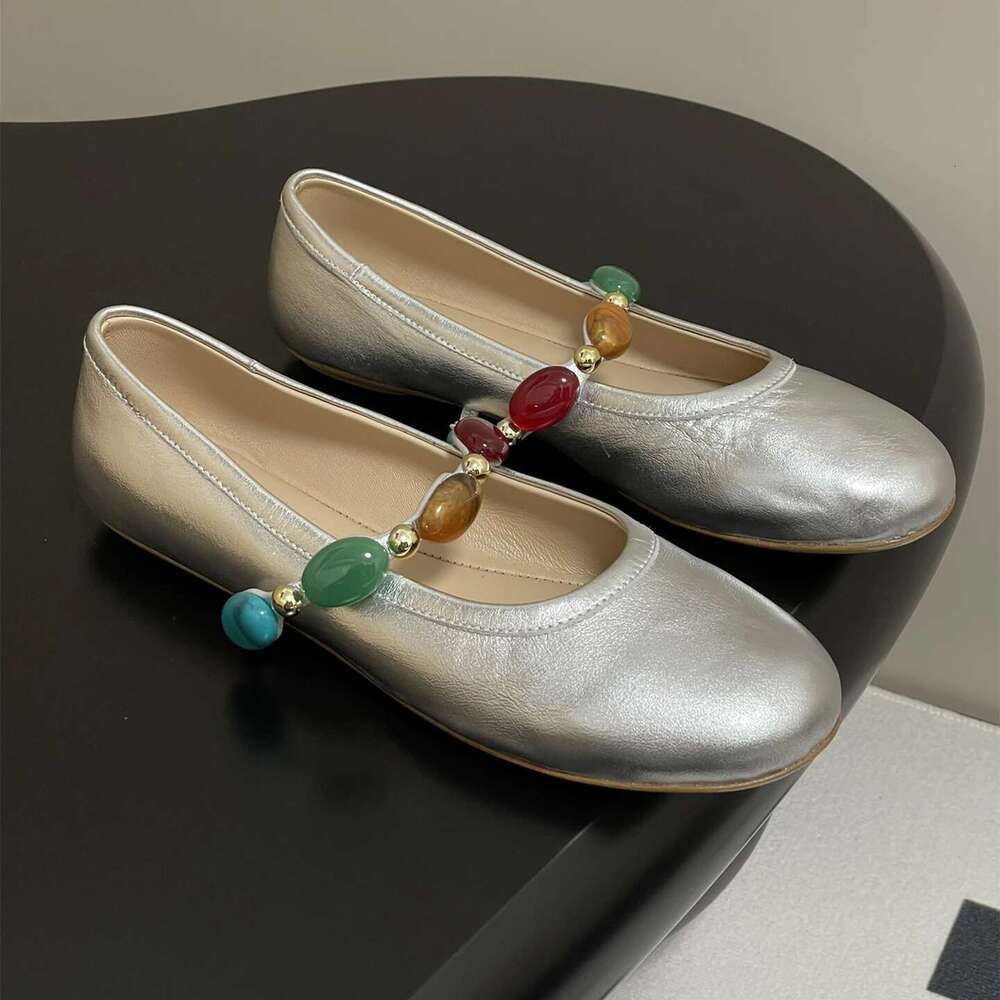 Women Size34-42 Genuine Leather Ballet Flats Mary Janes Jewel Weaving Round Toe Leopard Designer Shoes Zapatillas De Mujer