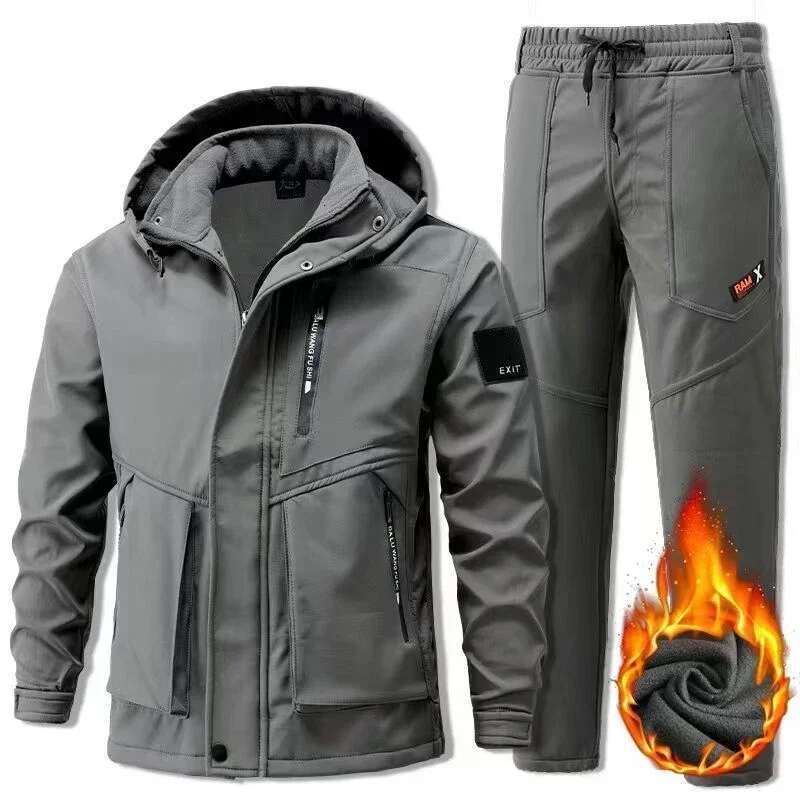Men's Winter Autumn Work Men Sportswear 2 Piece Set Sporting Suit Jacket+Pant Sweatsuit Male Fashion Clothes Brand Tracksuit