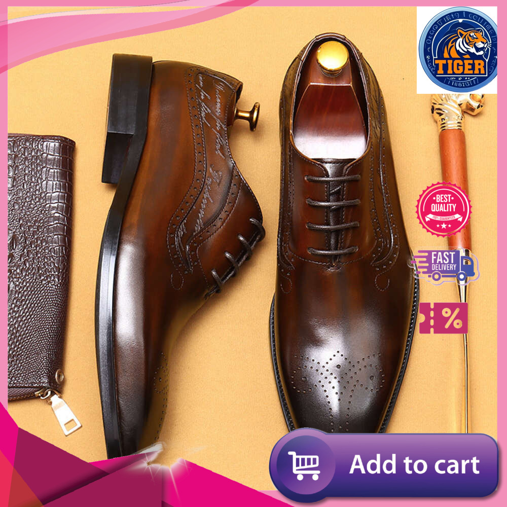 Ddmytiger Leather Genuine Pointed Hand Painted Men S Shoes Business Dress Carved Block Oxford Outdoor Shoes