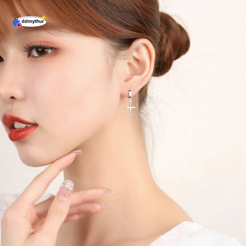 Sterling Sier Cross Hoop Earrings For Women Temperament Personality Trendy Jewelry Gift 2021 New ddmythur
