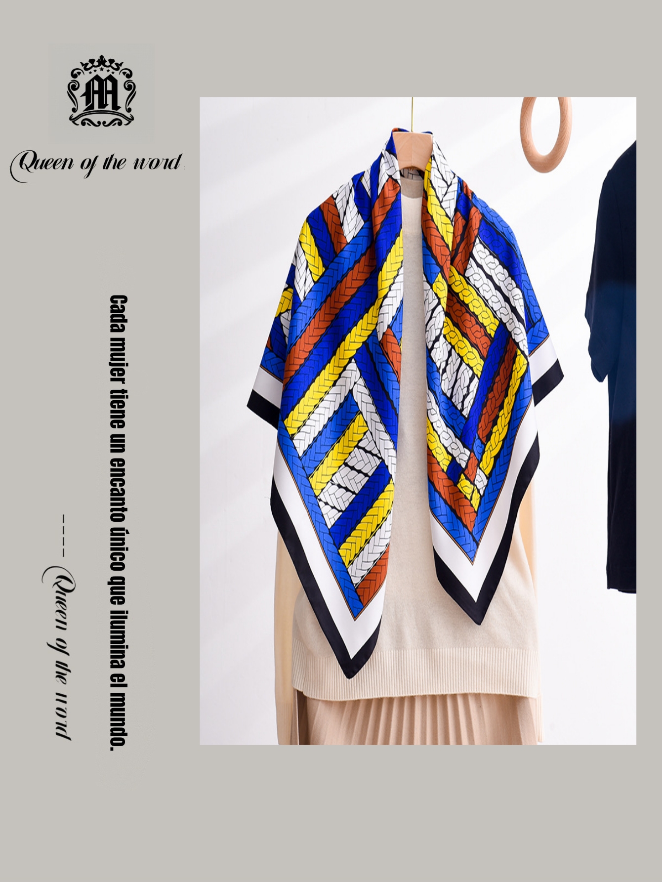 queen of the word 2 Fashionable and versatile geometric colorful twill print scarf Fashion contrast color scarf