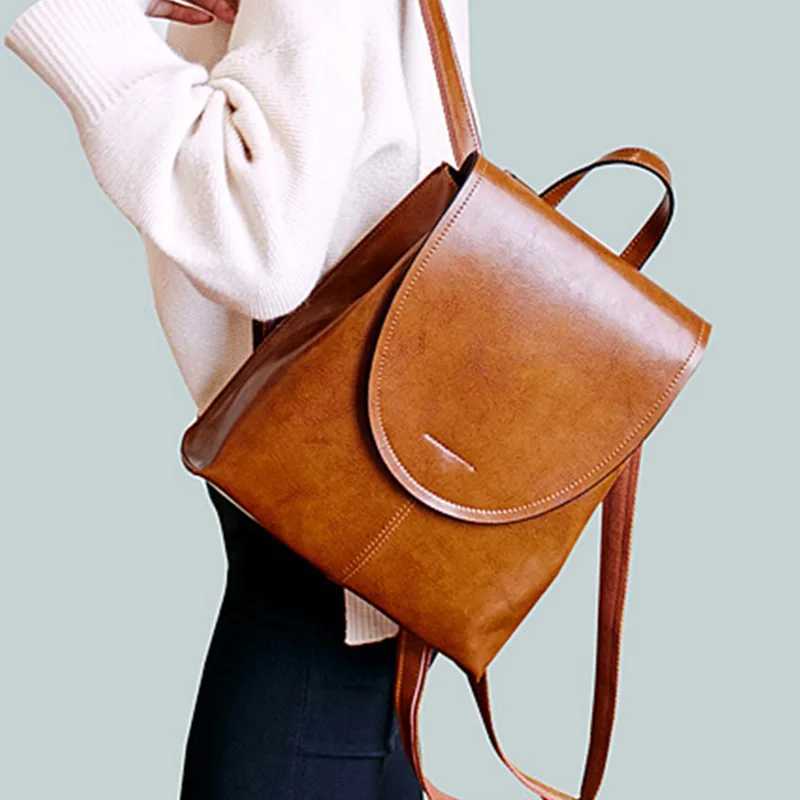 Women Backpack Cross Body Shoulder Messenger Bags Rucksack Genuine Leather Fashion Lady Laptop Book Bag Daypack Female Backpacks Z250512