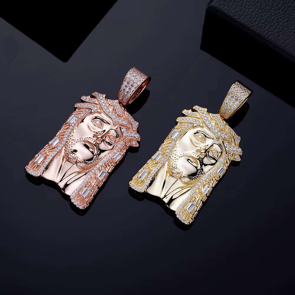 Custom Golden Supplier Electroplated Jesus Pendant Jewelry Mens Sterling Silver Gold Plated Crystal Jesus Pendant