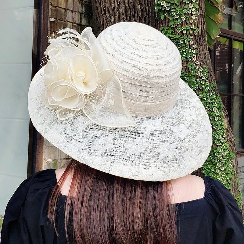 Fascinating Kentucky Big Hat Ladies Tea Party Wedding Summer Organza Women Flower Large Wide Brim Fashion Vintage Fedora 250512