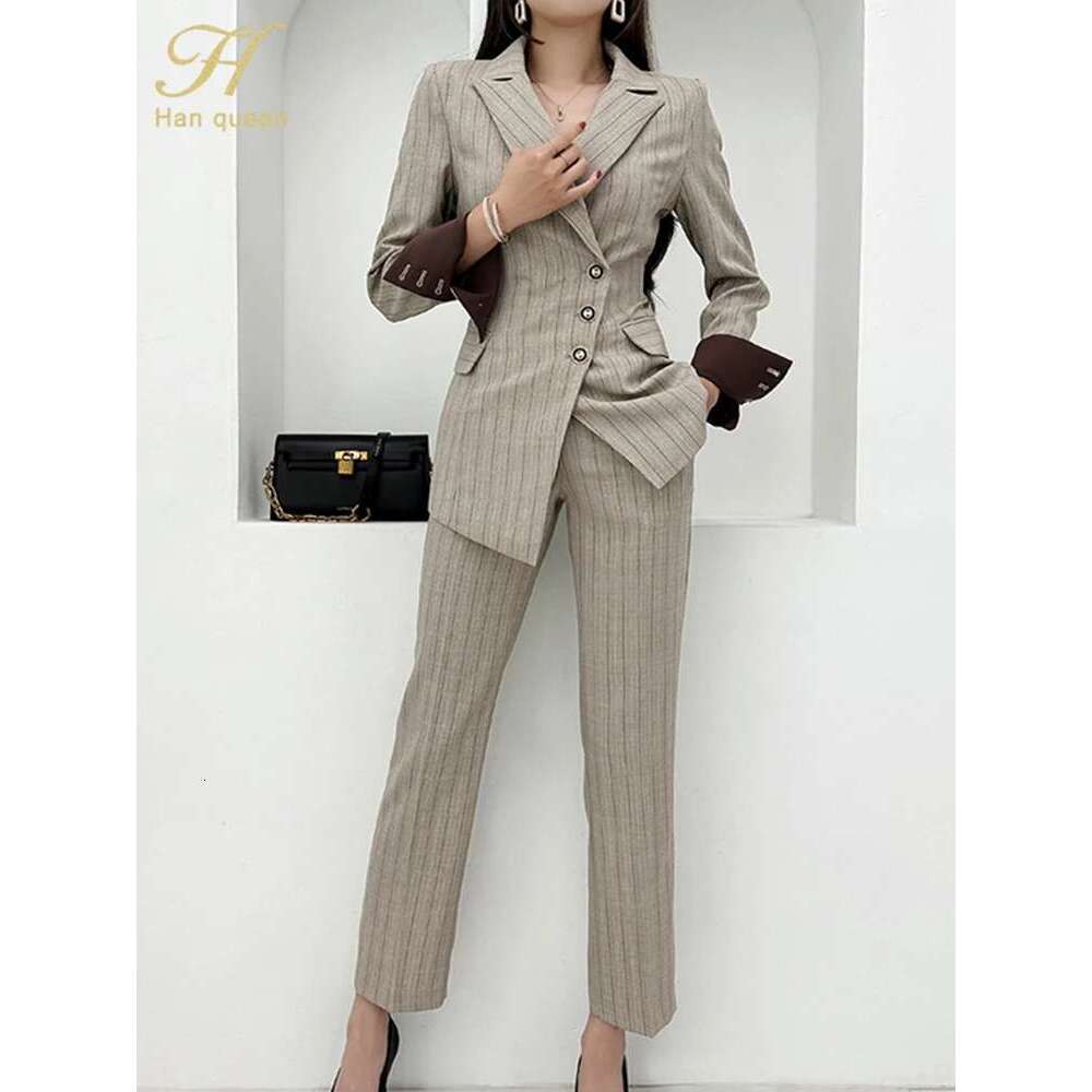 H Han Queen Autumn Winner Formal New Two Piece Set Elegant Long Sleeve Suit Jacket & Pants Sets Korean Casual Women's Suits