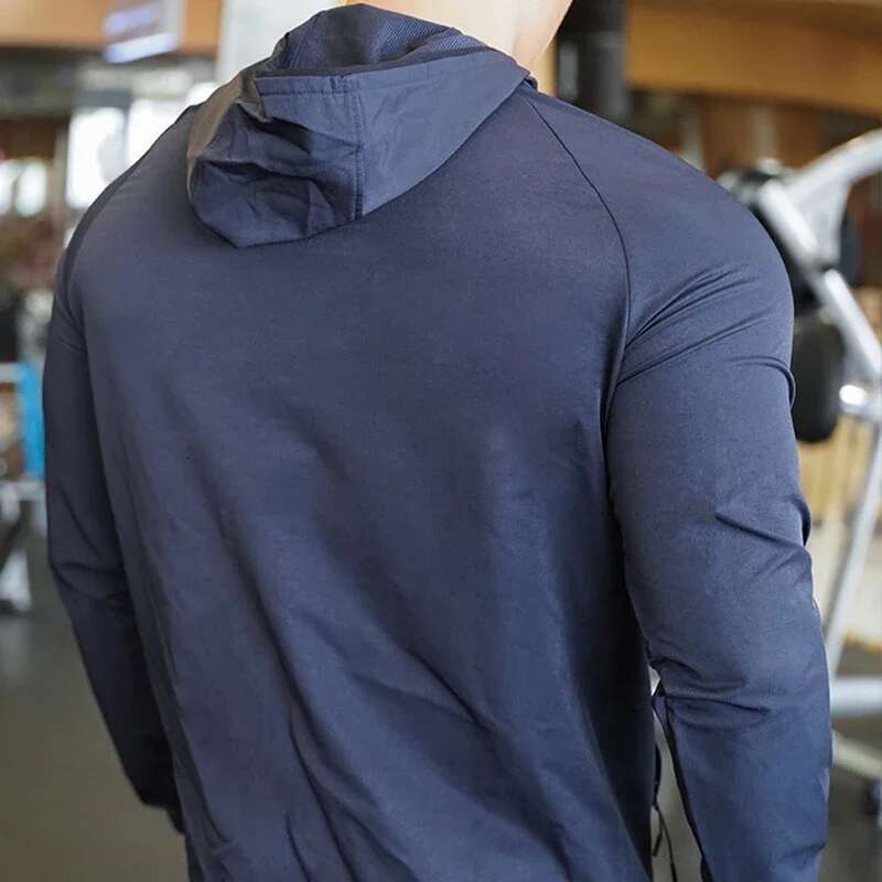 High Quality Nylon Sport Coat Mens Gym Fiess Hoodies Outdoor Workout Tops Hooded Training Running Zipped Jacket Clothes